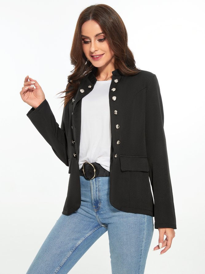 Zolucky Women Urban Loosen Stand Collar Long Sleeve Jacket