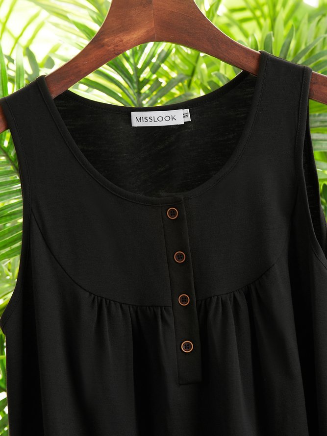 Cotton-Blend Shift Crew Neck Tank & Cami