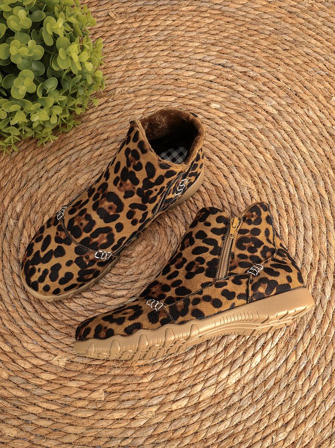 Faux Leather Panel Zip and Fleece Soft Ankle Ankle Boots
