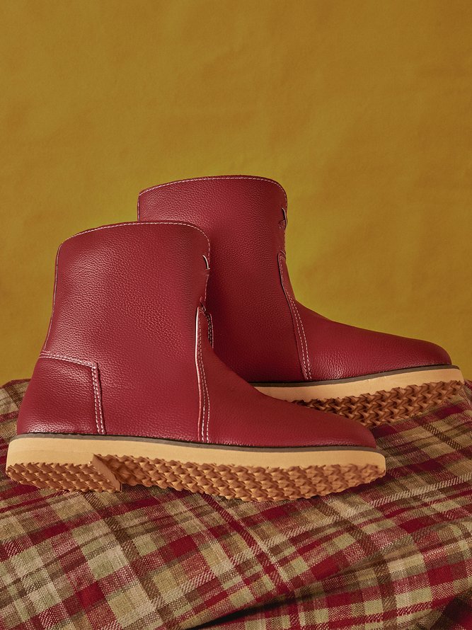 Women Casual PU Snow Boots Full Waterproof Insulated Low Heel Winter Boots