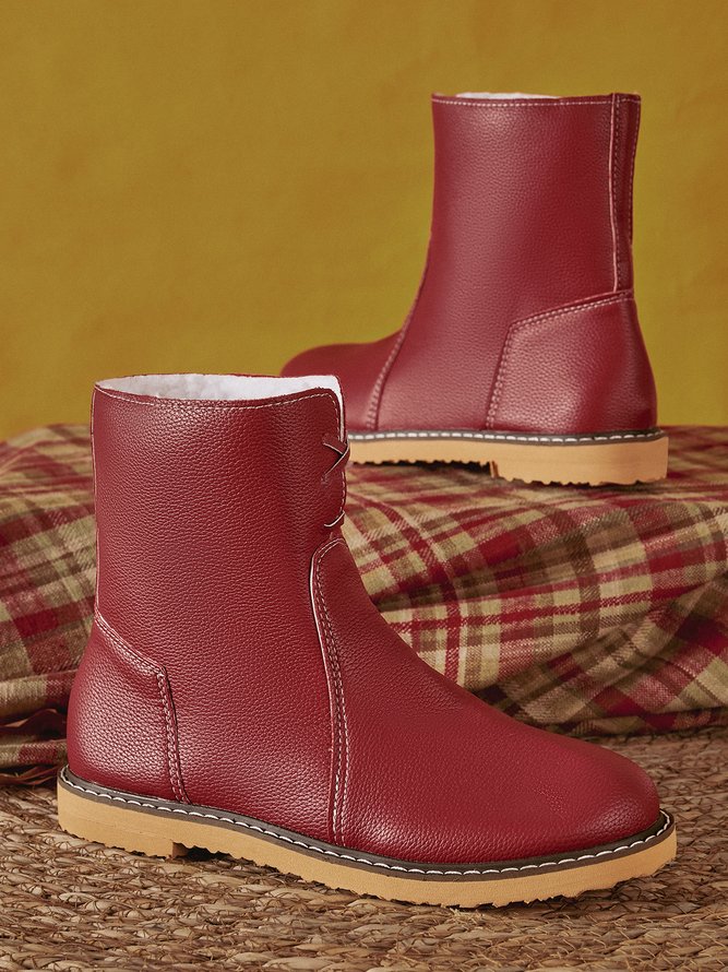 Women Casual PU Snow Boots Full Waterproof Insulated Low Heel Winter Boots