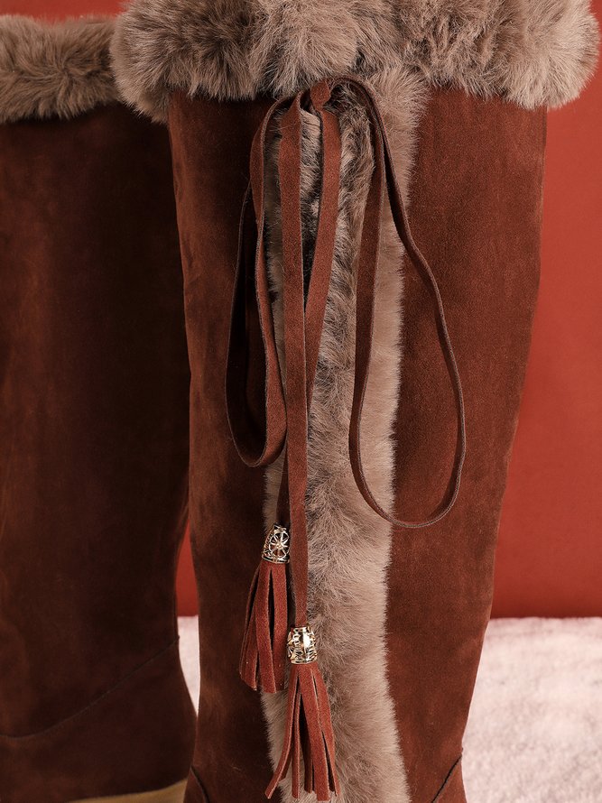 Vintage Fringe Plush Warm Snow Boots