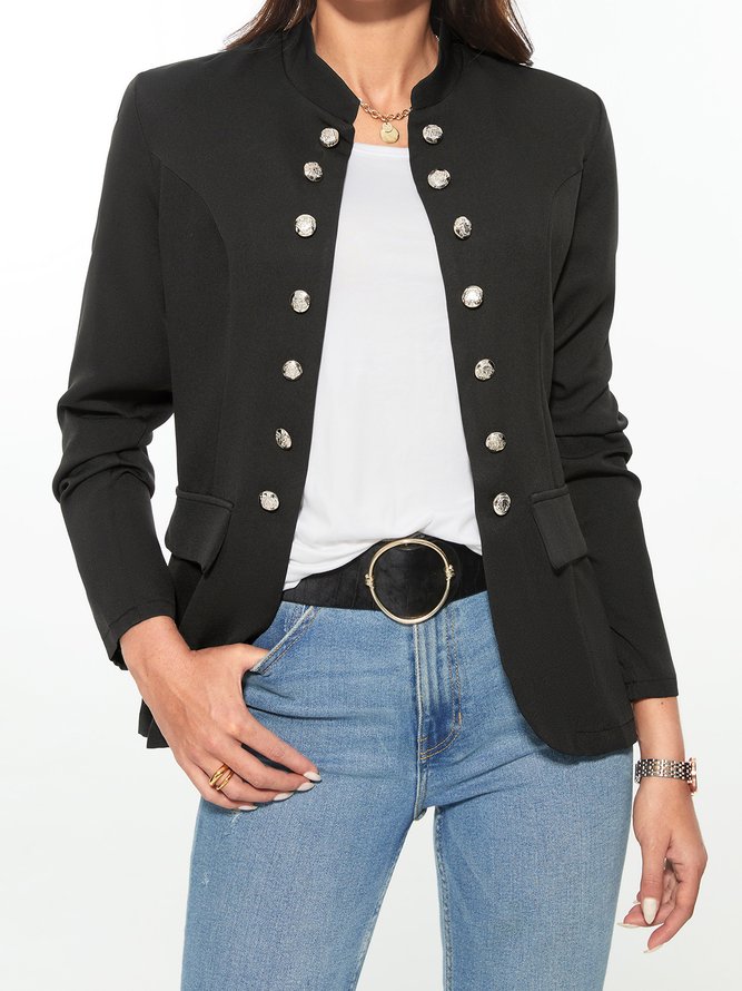 Zolucky Women Urban Loosen Stand Collar Long Sleeve Jacket