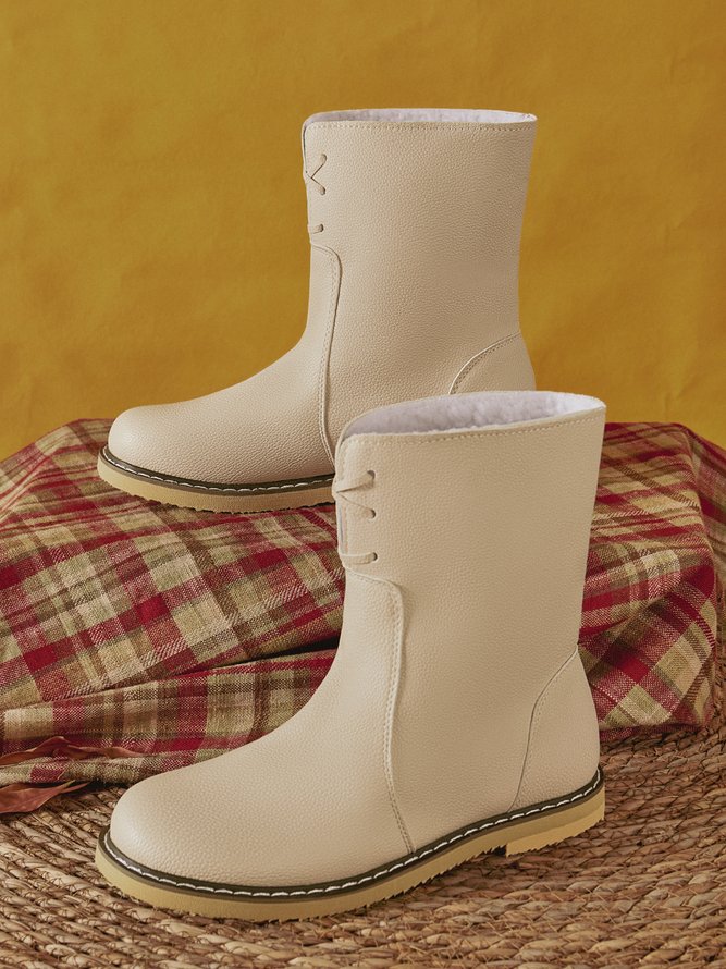 Women Casual PU Snow Boots Full Waterproof Insulated Low Heel Winter Boots