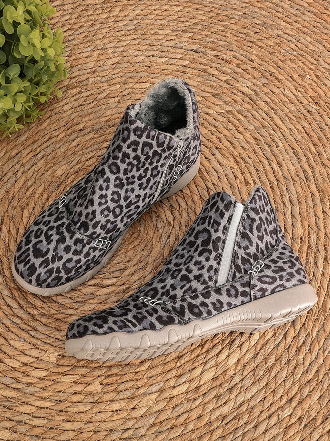 Faux Leather Panel Zip and Fleece Soft Ankle Ankle Boots