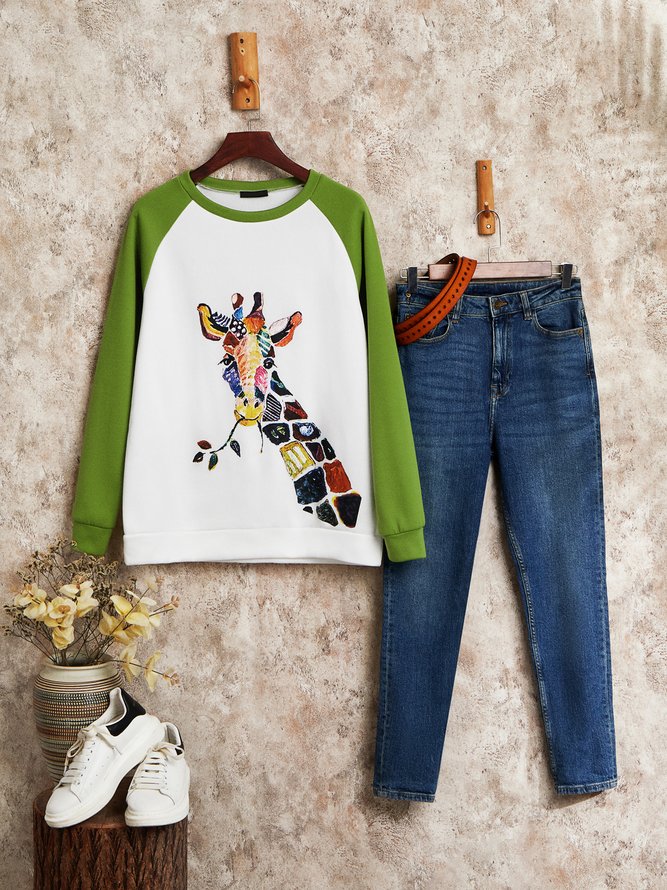 Long Sleeve Shift Animal print Casual Sweatshirt