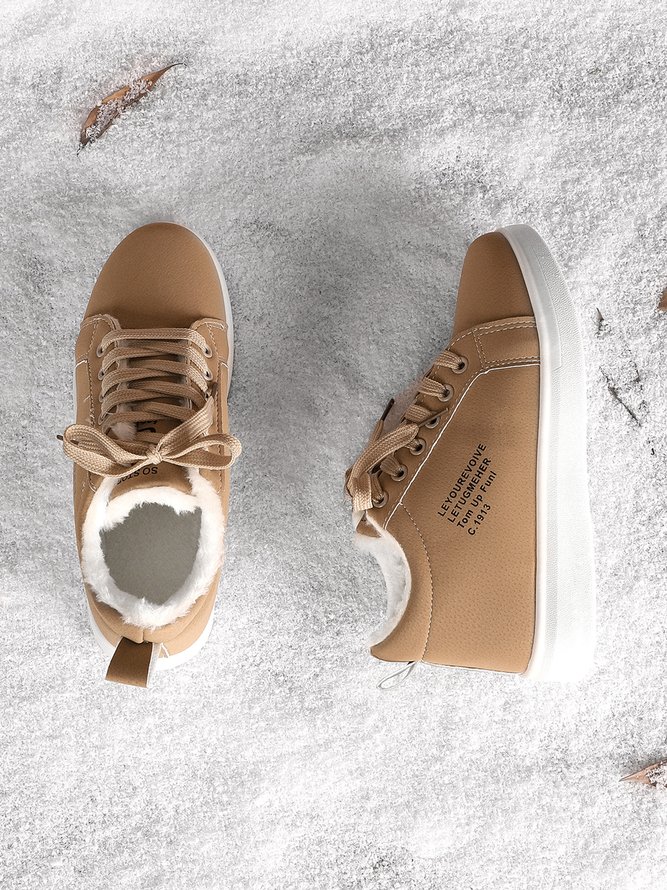 Text-print Warm Lined Lace-Up Sneakers