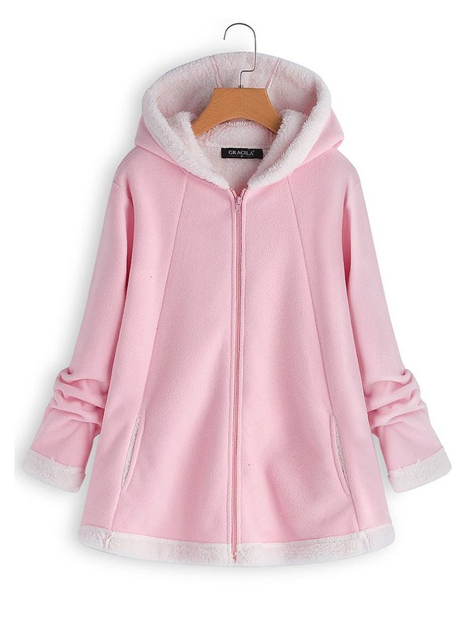Casual Hooded Long Sleeve Fleece Coats Zipper Pocket(Special Offer  For the 1st Order CODE:SALE)