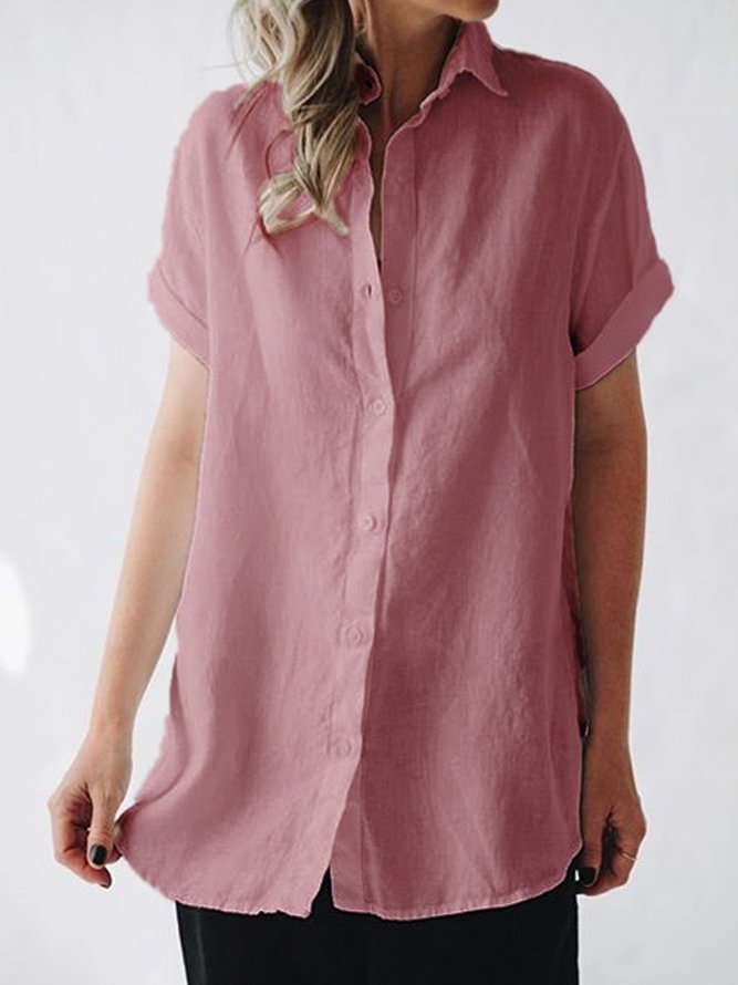 zolucky Women Short Sleeve Linen Casual Blouse