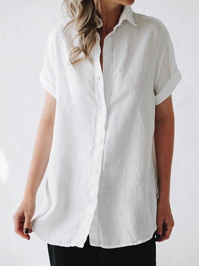 zolucky Women Short Sleeve Linen Casual Blouse