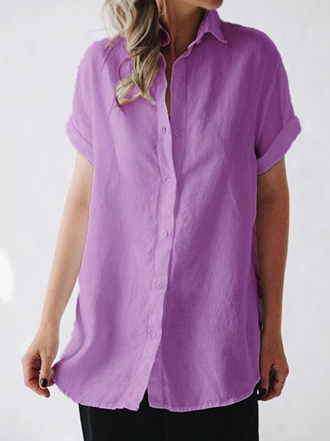 zolucky Women Short Sleeve Linen Casual Blouse