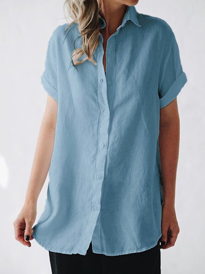zolucky Women Short Sleeve Linen Casual Blouse