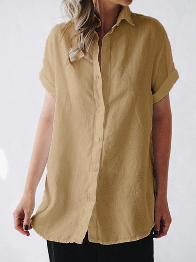 zolucky Women Short Sleeve Linen Casual Blouse