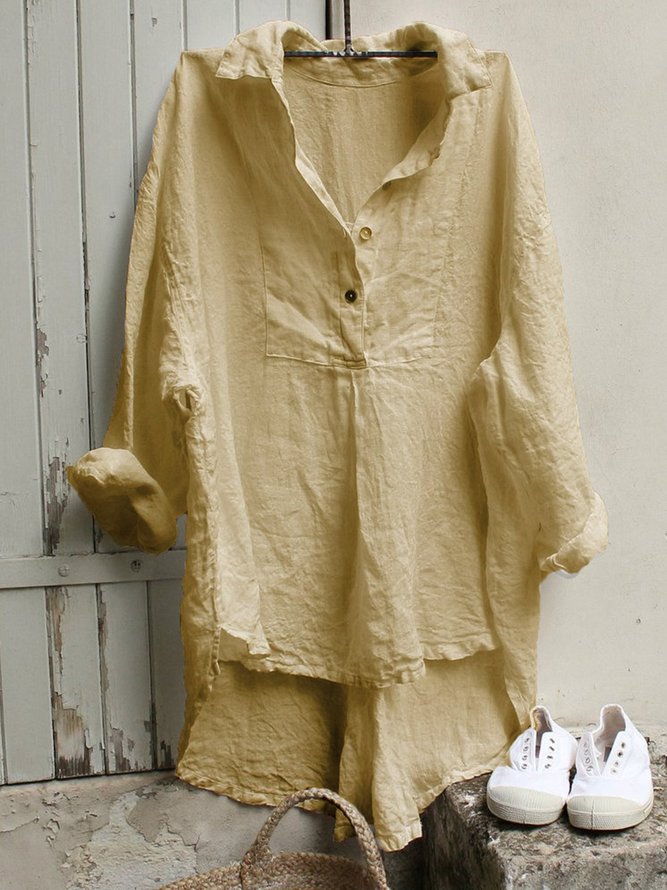 zolucky Women Tuxedo Linen Shirt Dress