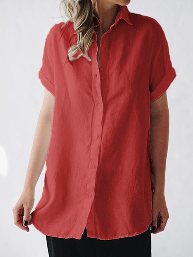 zolucky Women Short Sleeve Linen Casual Blouse