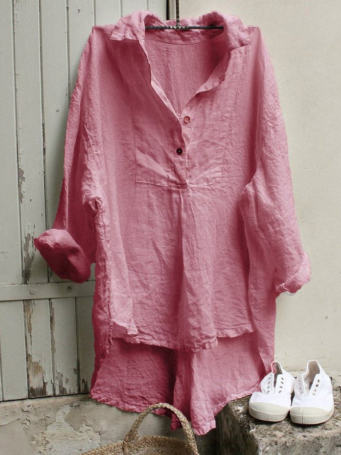 zolucky Women Tuxedo Linen Shirt Dress