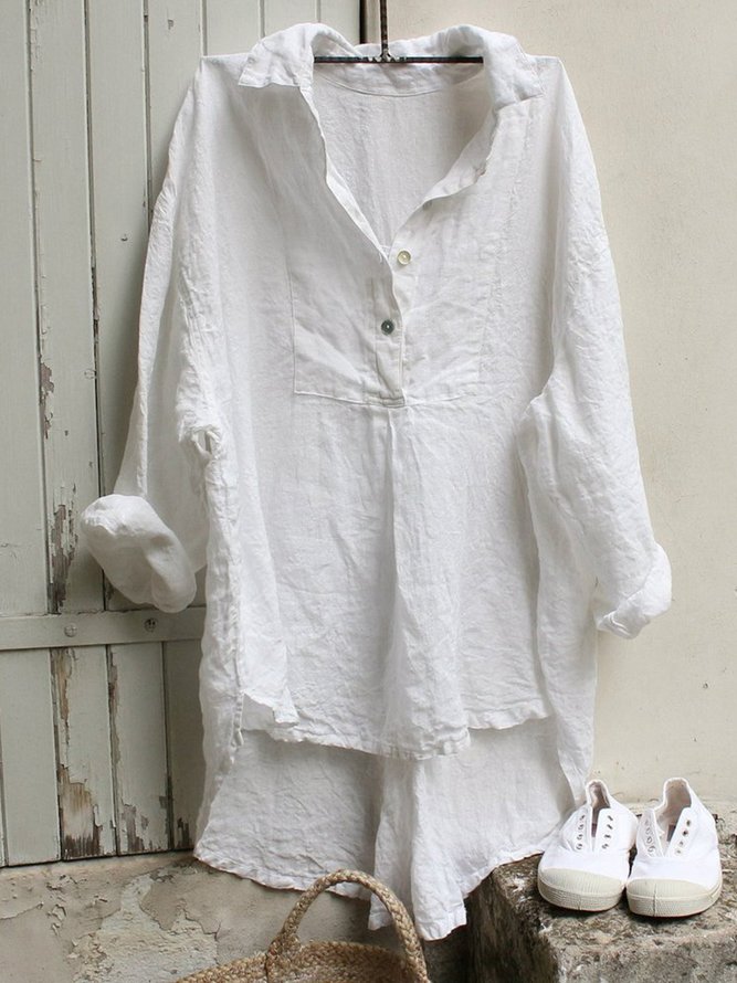zolucky Women Tuxedo Linen Shirt Dress
