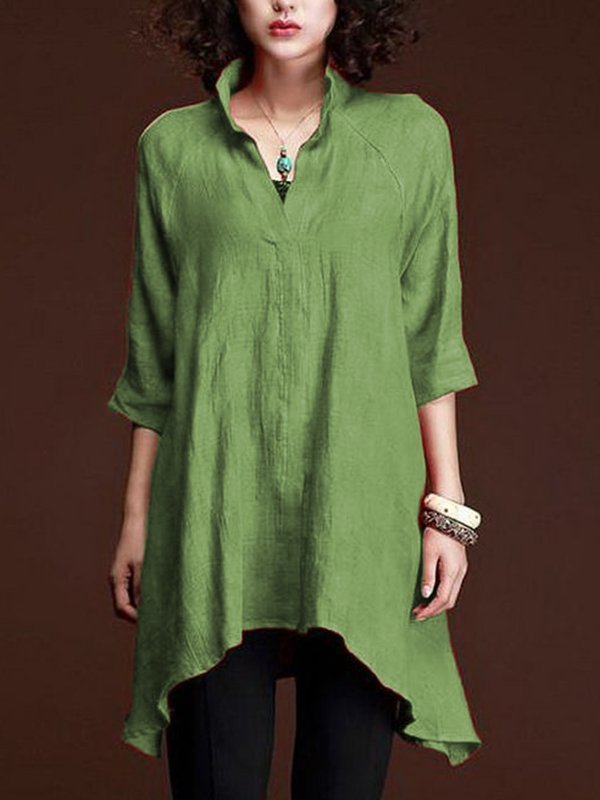 Women Casual 3/4 Sleeve V Neck Solid Top