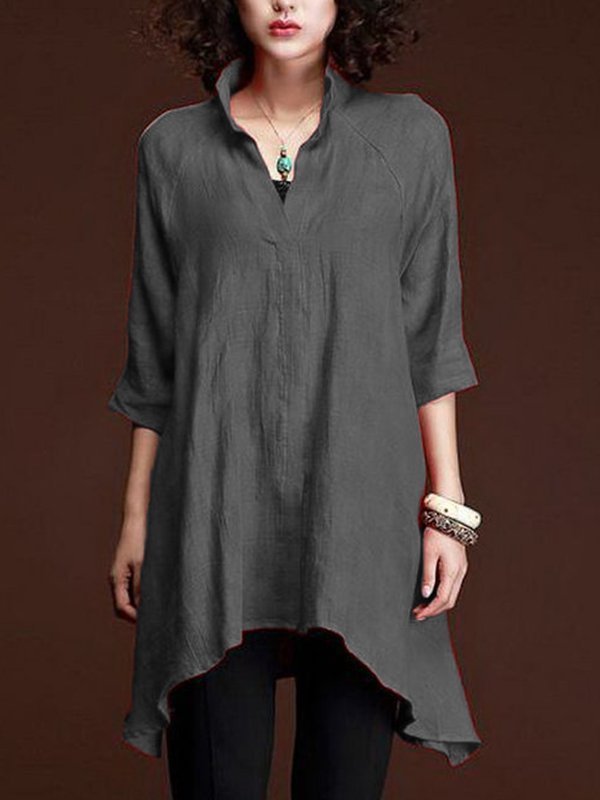 Women Casual 3/4 Sleeve V Neck Solid Top