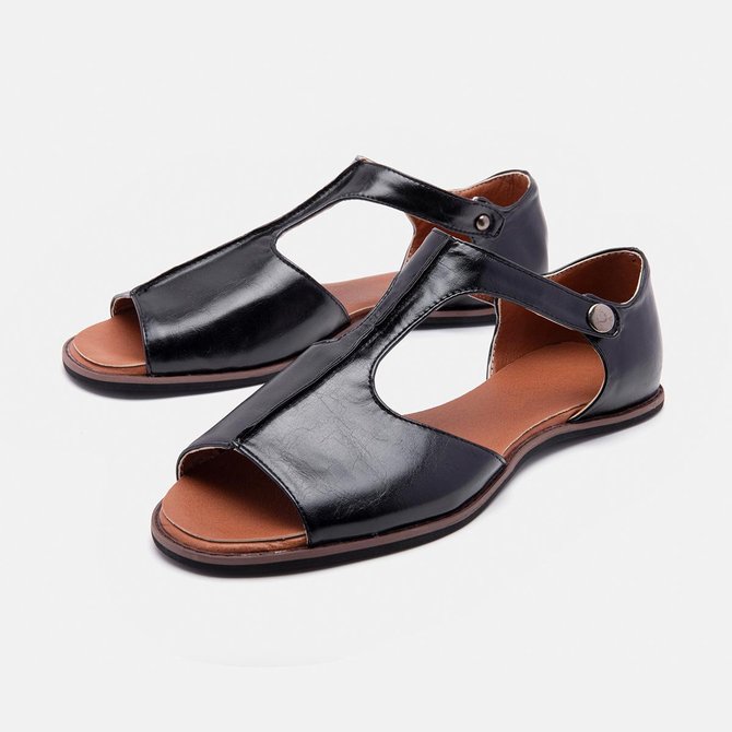 peep toe black flat sandals