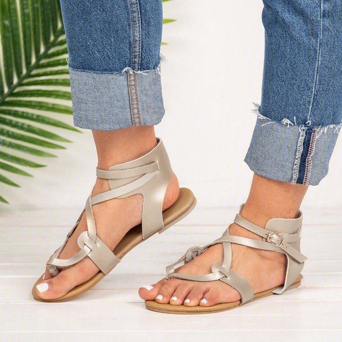 Women Adjustable Buckle Flat Heel Daily Summer Flip-Flops
