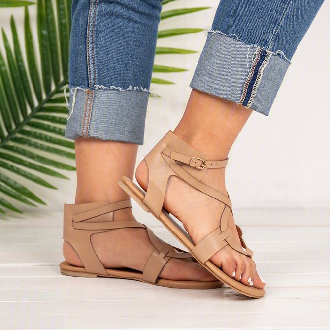 Women Adjustable Buckle Flat Heel Daily Summer Flip-Flops