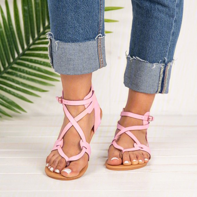 Women Adjustable Buckle Flat Heel Daily Summer Flip-Flops