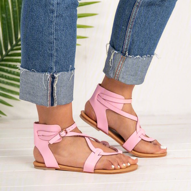 Women Adjustable Buckle Flat Heel Daily Summer Flip-Flops