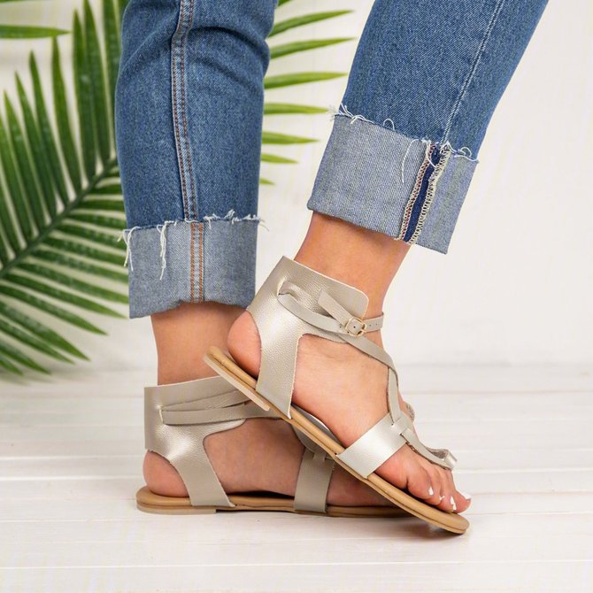Women Adjustable Buckle Flat Heel Daily Summer Flip-Flops
