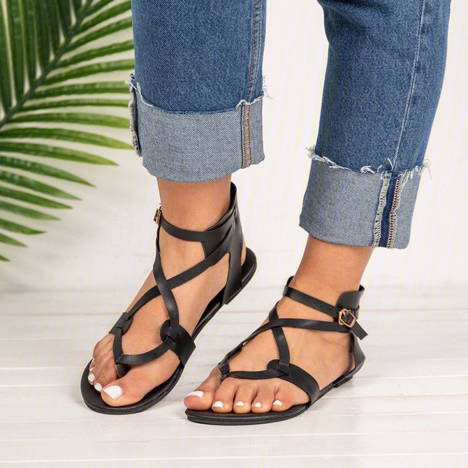 Women Adjustable Buckle Flat Heel Daily Summer Flip-Flops