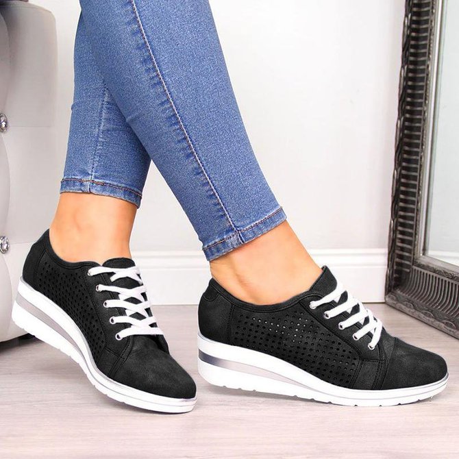 black faux fleece cuff wedge heel trainers