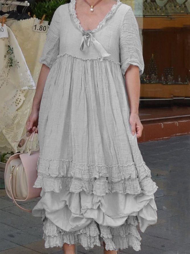Pink V Neck Half Sleeve Weaving Dress