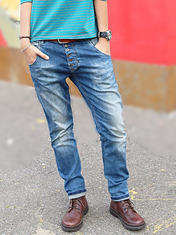 zolucky Button Down Pockets Denim Pants Jeans