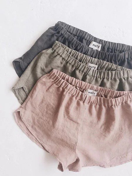 Casual Solid Color Elastic Waist Cotton Short Shorts for Women