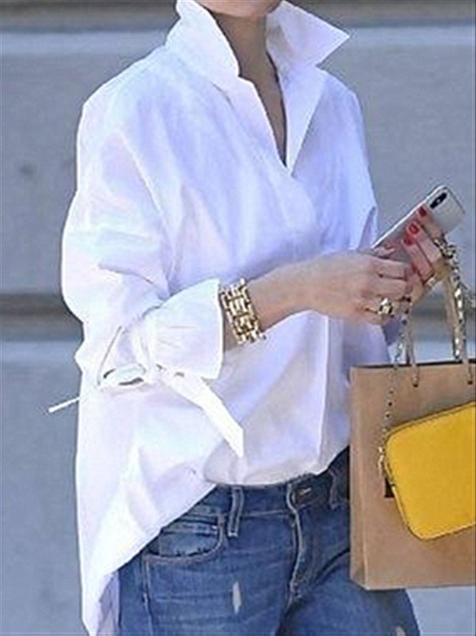zolucky Women Basic Long Solid Color Blouse & Shirt