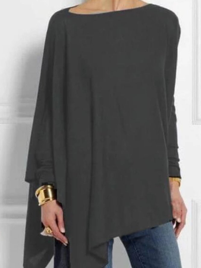 zolucky Women Vintage Round Neck Long Sleeve Cotton-Blend T-shirt