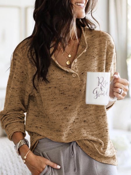 zolucky Long Sleeve V neck Casual Top