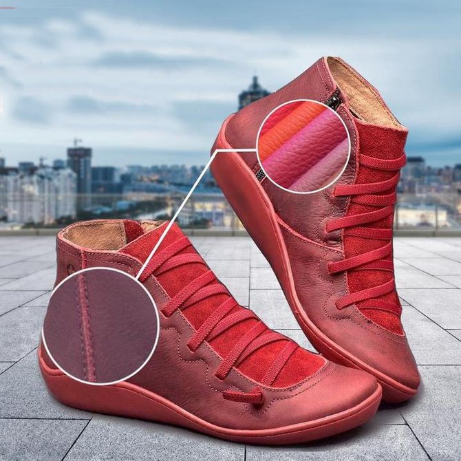 Women Leather Flat Heel PU Boots