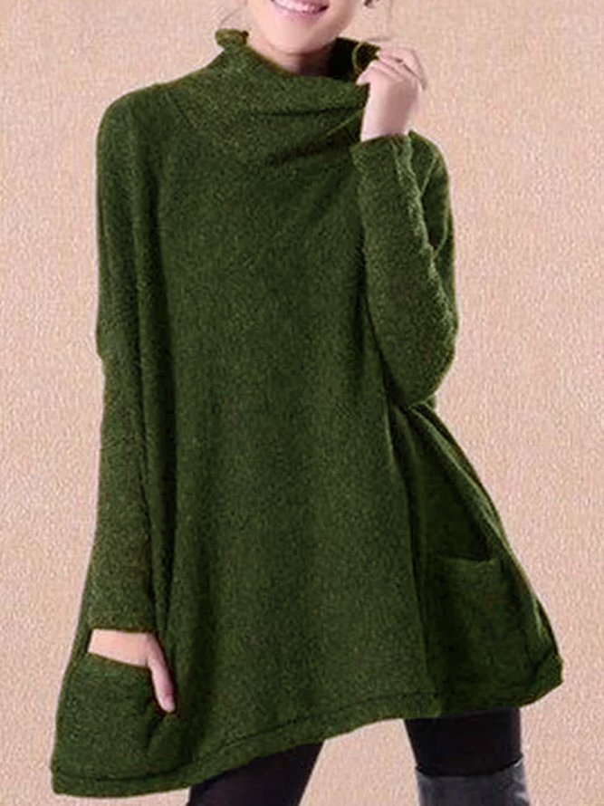 Black Patchwork Turtleneck Casual Sweater