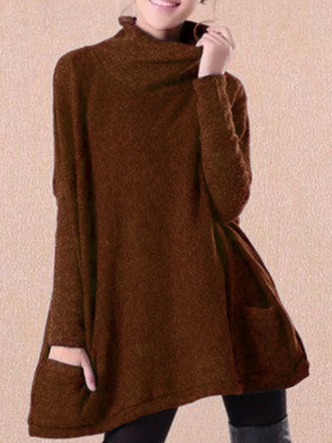 Black Patchwork Turtleneck Casual Sweater