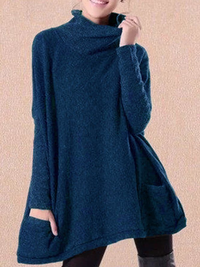 Black Patchwork Turtleneck Casual Sweater
