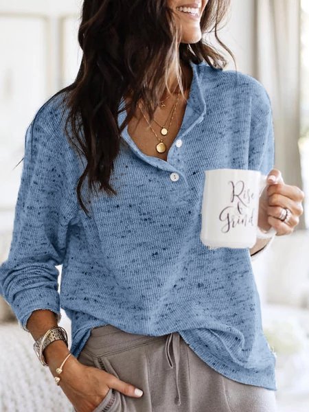 zolucky Long Sleeve V neck Casual Top