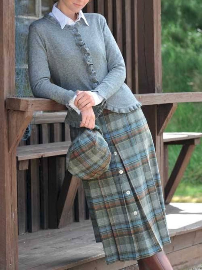 Checkered/Plaid Vintage Floral-Print Skirt