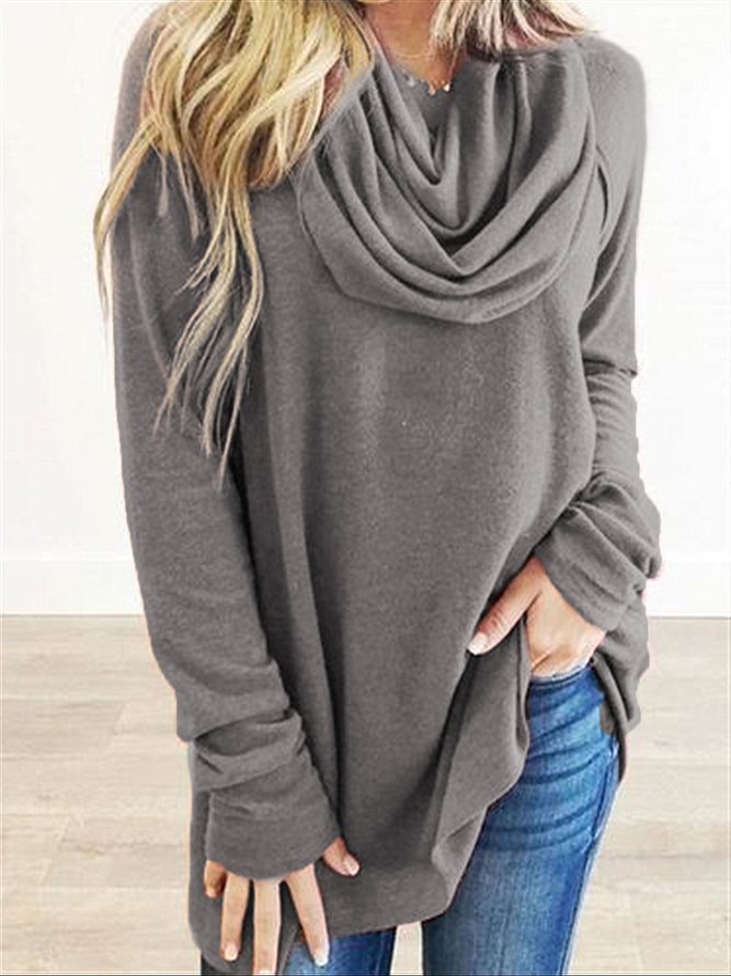 Casual Basic Daily Plus Size Cowl Neck Long Sleeve Cotton Top