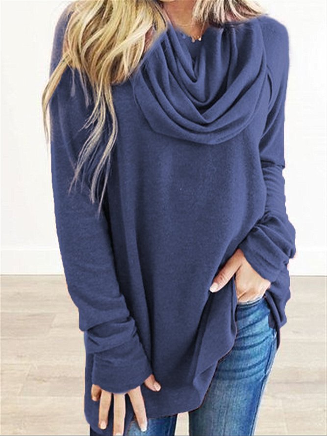 Casual Basic Daily Plus Size Cowl Neck Long Sleeve Cotton Top