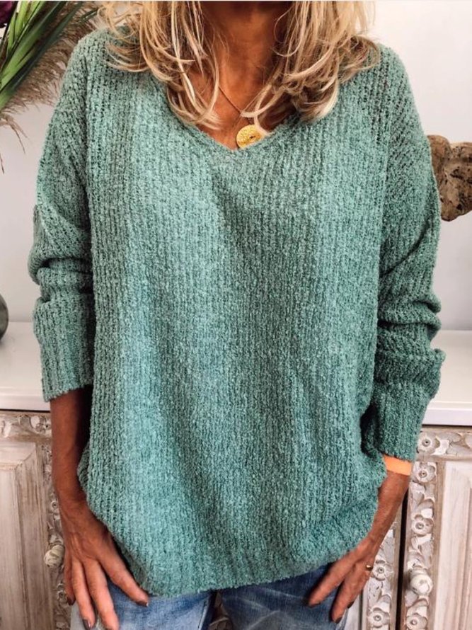 Casual Neck Long Sleeve Knitted Sweater