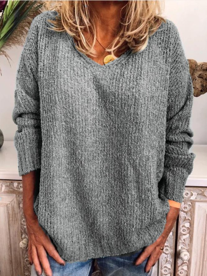 Casual Neck Long Sleeve Knitted Sweater