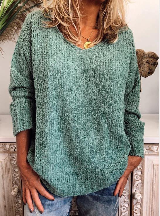 Casual Neck Long Sleeve Knitted Sweater