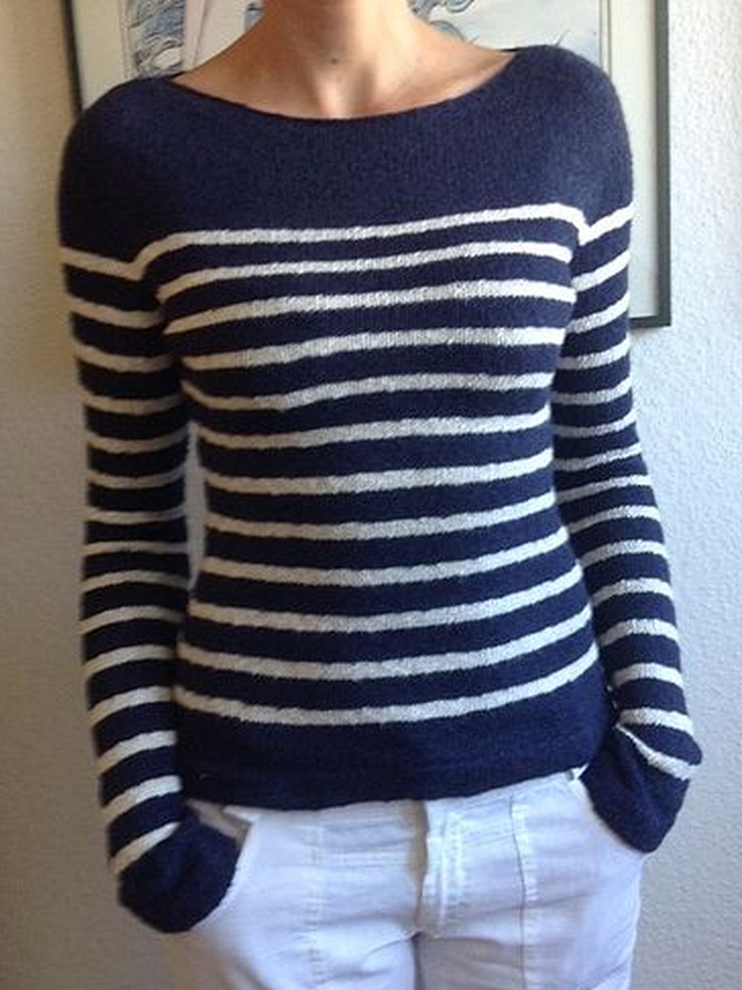 Crew Neck Casual Striped Sweater