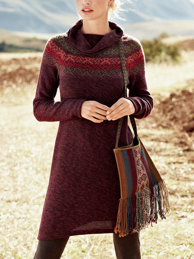 Casual Knitted Jacquard Knitting Dress